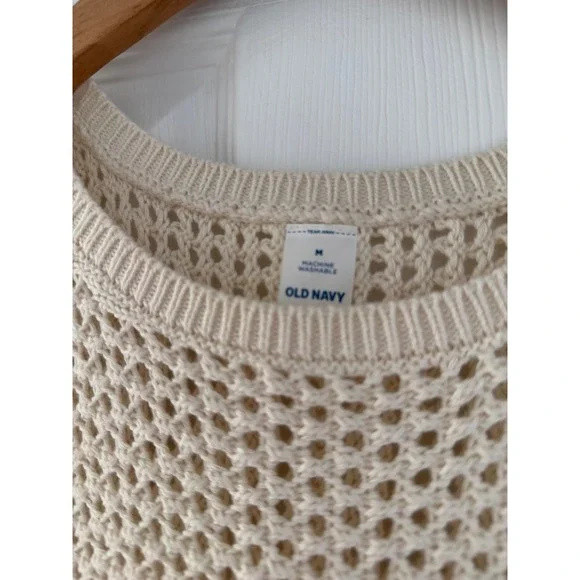 Open Stitch Knit Sleeveless Beige Tank Blouse Coastalcore Minimalist - Picture 2 of 3